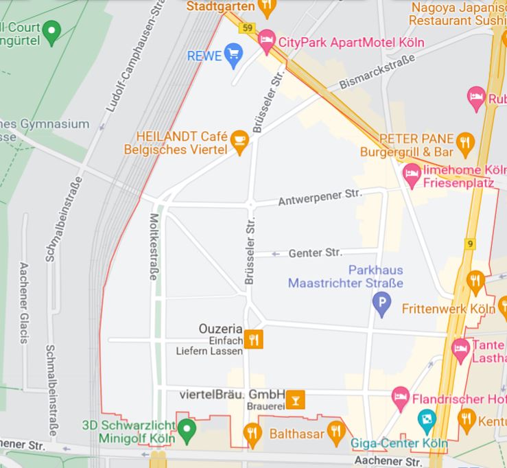 Karte mit belgischem Viertel in Köln
